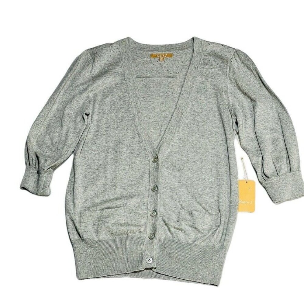 Kier+J  Gray Button-Down Cardigan Sweater For Women Size M